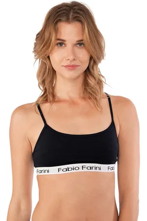 Fabio Farini Sport-BH Frauen Unterwäsche - Damen Sport-BH aus Baumwolle mit Strech-Anteil (Packung, 1-tlg) bügellos, mit Spaghettiträgern und Logo-Bund - Verkäufer: