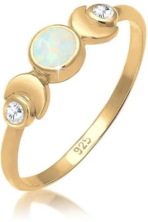 Elli Fingerring Halbmond Zirkonia Synthetischer Opal 925 Sterling Silber
