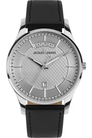 Jacques Lemans Quarzuhr London 1-2193B, Armbanduhr, Herrenuhr, Lederarmband, analog, Wochentag, Tag