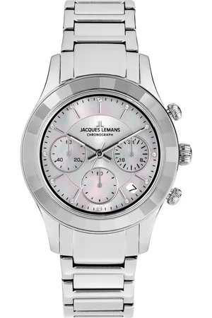 Jacques Lemans Chronograph Venice 1-2151F, Armbanduhr, Damenuhr, Edelstahlarmband, Stoppfunktion, Datum, Perlmutt