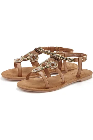 Lascana Sommerschuh Sandale Sandalette, Sommerschuh aus Leder mit Steinchen in Glitzer-Optik