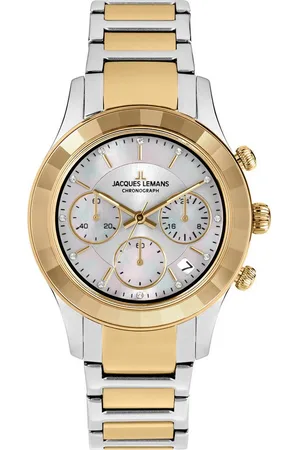 Jacques Lemans Chronograph Venice 1-2151G, Armbanduhr, Damenuhr, Edelstahlarmband, Stoppfunktion, Datum, Perlmutt