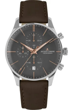 Jacques Lemans Chronograph London 1-2163E, Quarzuhr, Armbanduhr, Herrenuhr, Lederarmband, Stoppfunktion, Datum