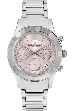 Jacques Lemans Chronograph Venice 1-2151L, Armbanduhr, Damenuhr, Edelstahlarmband, Stoppfunktion, Datum, Perlmutt