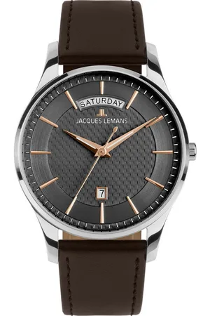Jacques Lemans Quarzuhr London 1-2193D, Armbanduhr, Herrenuhr, Lederarmband, analog, Wochentag, Tag