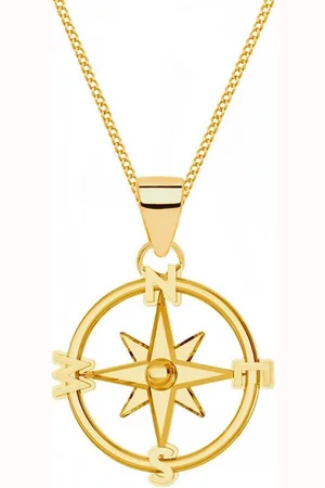 Goldene Hufeisen Kette mit Anhänger Halskette Gold Kompass Rund 925 Silber 24K Gelbgold vergoldet Kette, 925 Sterling Silber Goldschmuck für Damen - Verkäufer:
