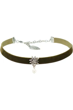 Alpenflüstern Choker Trachten-Samt-Kropfband Strass-Edelweiß Perle (grün), - nostalgische Trachtenkette enganliegend, Kropfkette elastisch, Damen-Trachtenschmuck, Samtkropfband schmal - Verkäufer: