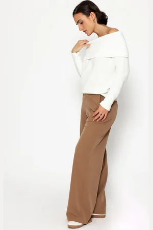 SASSYCLASSY Stoffhose Lässige High-Waist Stoffhose lang mit weitem Bein Lockere Hose mit weitem Bein und Reißvescluss Pink Schwarz Beige Leo - Verkäufer:
