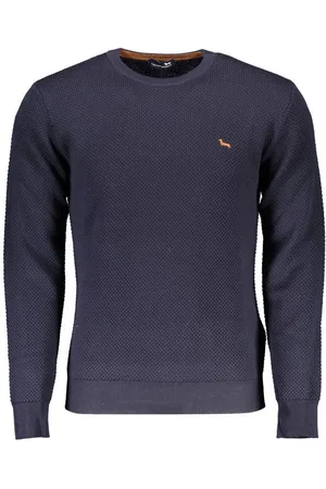 HARMONT&BLAINE Strickpullover Eleganter Herrenpullover in Blau mit Rundhals und Stickerei-Details - Verkäufer: Redeve