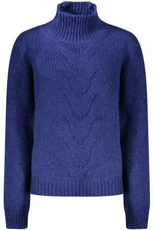 K-Way Strickpullover Damenpullover Blau: Langarm, Hoher Kragen, Kontrastdetails, Logo - Verkäufer: Redeve