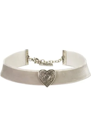 Alpenflüstern Choker Trachten-Samt-Kropfband breit Trachtenherz (grau), - Trachtenkette enganliegend, Kropfkette elastisch, Damen-Trachtenschmuck, Samtkropfband - Verkäufer: