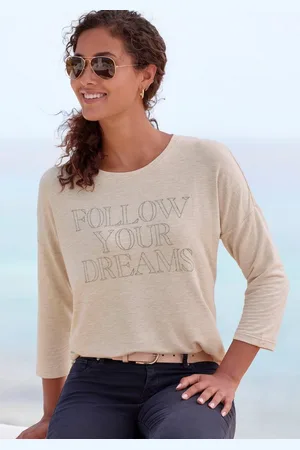 Lascana 3/4-Arm-Shirt mit Schriftzug aus Strasssteinen aus hochwertiger French Terry-Qualität aus Viskose