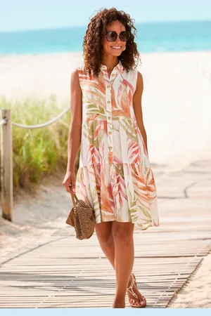 Lascana Hemdblusenkleid mit Alloverprint und Volants, ärmelloses Sommerkleid, Strandkleid