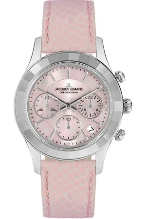 Jacques Lemans Chronograph Venice 1-2151D, Armbanduhr, Damenuhr, Lederarmband, Stoppfunktion, Datum, Perlmutt