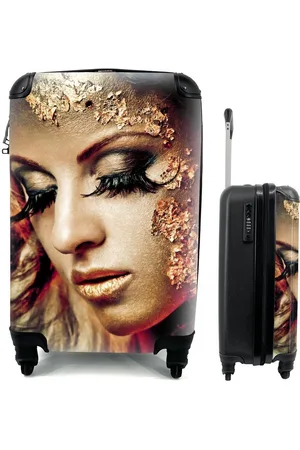 MuchoWow Handgepäckkoffer Blattgold - Frau - Gold, 4 Rollen, Reisetasche mit rollen, Handgepäck für Ferien, Trolley, Reisekoffer - Verkäufer: GmbH