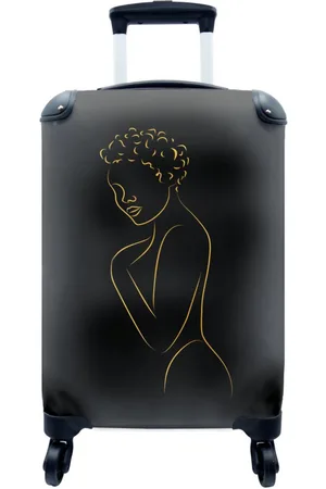MuchoWow Handgepäckkoffer Frau - Schwarz - Gold - Strichzeichnung, 4 Rollen, Reisetasche mit rollen, Handgepäck für Ferien, Trolley, Reisekoffer - Verkäufer: GmbH