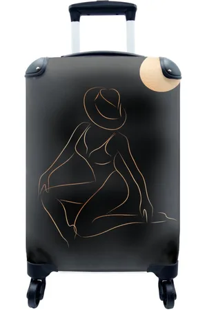 MuchoWow Handgepäckkoffer Frau - Sonne - Gold - Strichzeichnung, 4 Rollen, Reisetasche mit rollen, Handgepäck für Ferien, Trolley, Reisekoffer - Verkäufer: GmbH