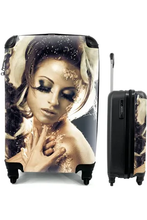 MuchoWow Handgepäckkoffer Frau - Gold - Haar, 4 Rollen, Reisetasche mit rollen, Handgepäck für Ferien, Trolley, Reisekoffer - Verkäufer: GmbH