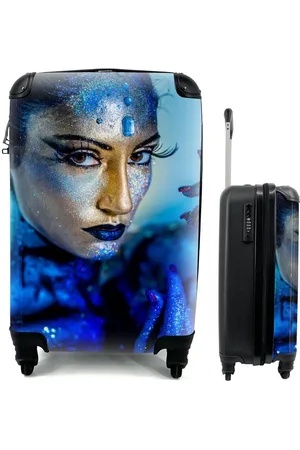 MuchoWow Handgepäckkoffer Frau - Gold - Blau, 4 Rollen, Reisetasche mit rollen, Handgepäck für Ferien, Trolley, Reisekoffer - Verkäufer: GmbH