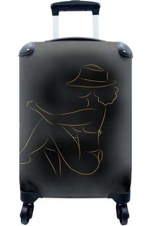 MuchoWow Handgepäckkoffer Frau - Hut - Gold - Schwarz, 4 Rollen, Reisetasche mit rollen, Handgepäck für Ferien, Trolley, Reisekoffer - Verkäufer: GmbH