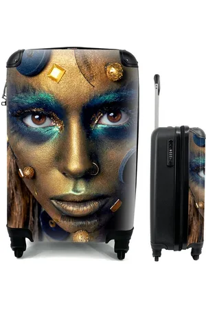 MuchoWow Handgepäckkoffer Frau - Gold - Blau, 4 Rollen, Reisetasche mit rollen, Handgepäck für Ferien, Trolley, Reisekoffer - Verkäufer: GmbH