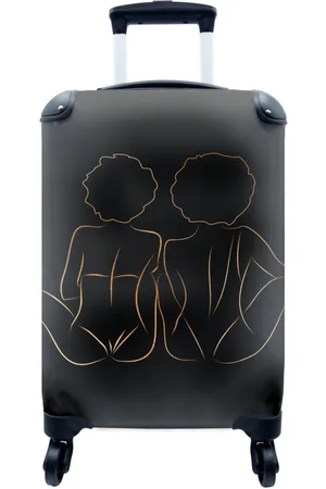 MuchoWow Handgepäckkoffer Frauen - Linienkunst - Schwarz und Gold, 4 Rollen, Reisetasche mit rollen, Handgepäck für Ferien, Trolley, Reisekoffer - Verkäufer: GmbH