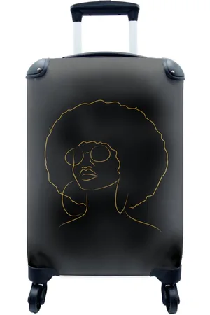 MuchoWow Handgepäckkoffer Frau - Locken - Gold - Strichzeichnung, 4 Rollen, Reisetasche mit rollen, Handgepäck für Ferien, Trolley, Reisekoffer - Verkäufer: GmbH