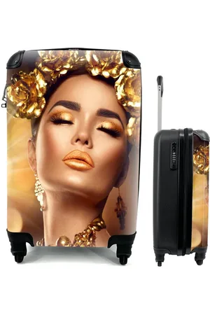 MuchoWow Handgepäckkoffer Frau - Blumen - Gold, 4 Rollen, Reisetasche mit rollen, Handgepäck für Ferien, Trolley, Reisekoffer - Verkäufer: GmbH