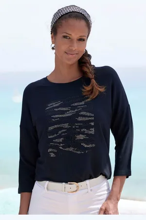 Lascana 3/4-Arm-Shirt mit Strass-Dessin aus hochwertiger French Terry-Qualität aus Viskose