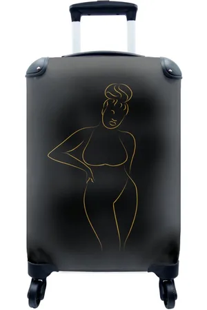 MuchoWow Handgepäckkoffer Frau - Schwarz - Gold - Strichzeichnung, 4 Rollen, Reisetasche mit rollen, Handgepäck für Ferien, Trolley, Reisekoffer - Verkäufer: GmbH