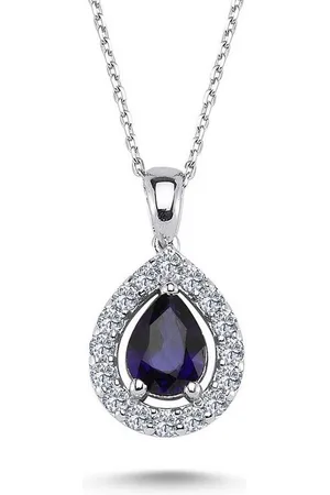 EinStein Diamant Goldkette Drop Saphir Halskette Diamanten 14 Karat Weißgold, Diamant Anhänger mit Kette, Halskette, Collier in 14 Karat Gold - Verkäufer:
