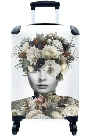 MuchoWow Handgepäckkoffer Frau - Scherben - Blumen, 4 Rollen, Reisetasche mit rollen, Handgepäck für Ferien, Trolley, Reisekoffer - Verkäufer: GmbH