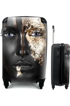 MuchoWow Handgepäckkoffer Frau - Blattgold - Schwarz - Gold - Luxus, 4 Rollen, Reisetasche mit rollen, Handgepäck für Ferien, Trolley, Reisekoffer - Verkäufer: GmbH