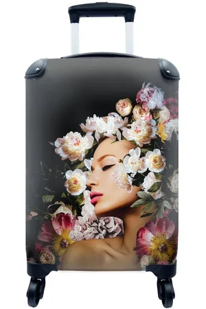 MuchoWow Handgepäckkoffer Frauen - Blumen - Rosen - Porträt, 4 Rollen, Reisetasche mit rollen, Handgepäck für Ferien, Trolley, Reisekoffer - Verkäufer: GmbH