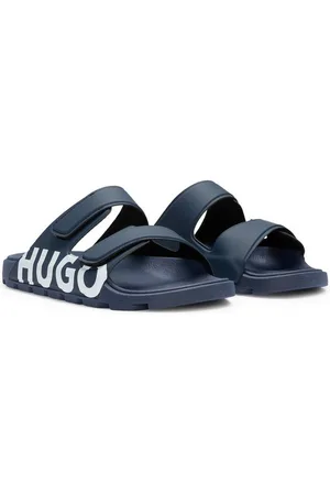 HUGO BOSS Evander_Sand Badepantolette Sommerschuh, Strandschuh, Schlappen mit zwei Klettverschlüssen
