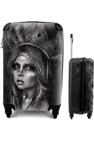 MuchoWow Handgepäckkoffer Frau - Schwarz - Weiß, 4 Rollen, Reisetasche mit rollen, Handgepäck für Ferien, Trolley, Reisekoffer - Verkäufer: GmbH