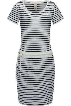 Ragwear Sommerkleid Baomi gestreiftes Damen Minikleid mit Taillenkordel und Taschen