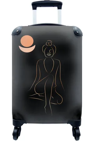 MuchoWow Handgepäckkoffer Frau - Gold - Schwarz - Strichzeichnung, 4 Rollen, Reisetasche mit rollen, Handgepäck für Ferien, Trolley, Reisekoffer - Verkäufer: GmbH
