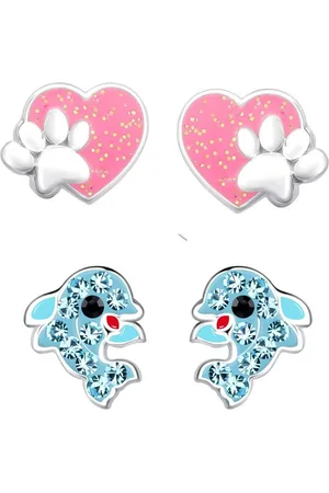 schmuck23 Ohrstecker-Set 2 x Kinderohrringe Delfin und pinke Pfote 925 Silber (Geschenkset, Set aus 2 Paar Ohrringen), Mädchen Kinderschmuck 4 x Silikonverschluß extra - Verkäufer:
