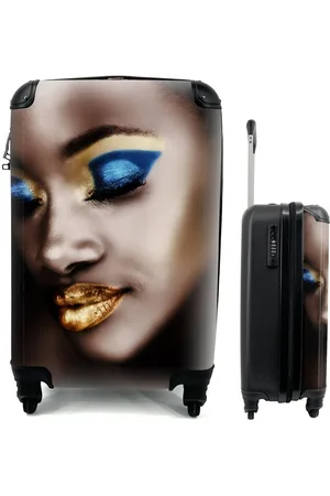 MuchoWow Handgepäckkoffer Schwarz und Gold - Frau - Make up, 4 Rollen, Reisetasche mit rollen, Handgepäck für Ferien, Trolley, Reisekoffer - Verkäufer: GmbH