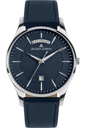 Jacques Lemans Quarzuhr London 1-2193C, Armbanduhr, Herrenuhr, Lederarmband, analog, Wochentag, Tag