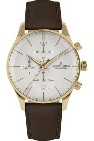 Jacques Lemans Chronograph London 1-2163G, Quarzuhr, Armbanduhr, Herrenuhr, Lederarmband, Stoppfunktion, Datum