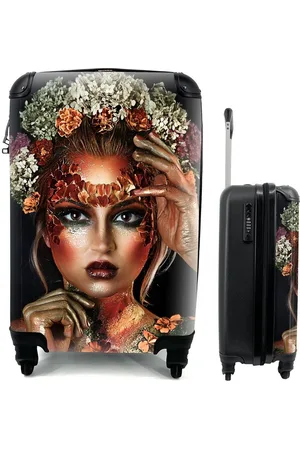 MuchoWow Handgepäckkoffer Blumen - Frau - Krone, 4 Rollen, Reisetasche mit rollen, Handgepäck für Ferien, Trolley, Reisekoffer - Verkäufer: GmbH