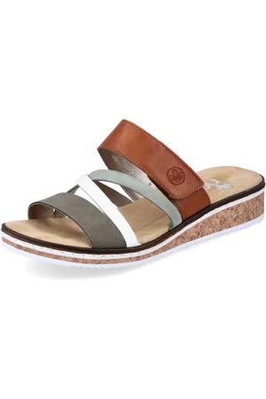 Rieker Pantolette, Keilabsatz, Sommerschuh, Schlappen mit Klettriemchen