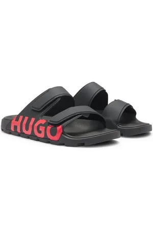HUGO BOSS Evander_Sand Badepantolette Sommerschuh, Strandschuh, Schlappen mit zwei Klettverschlüssen