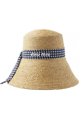 Miu Miu Fischerhut Gingham Fischerhut Hut aus Raffia mit Vichy-Muster - Verkäufer: eldigo