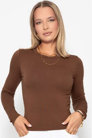 SASSYCLASSY Langarmshirt Rollkragenshirt Damen Elegant mit Nahdetails Rundhalsausschnitt Shirt mit und Naht am Rücken Schwarz Grau - Verkäufer: