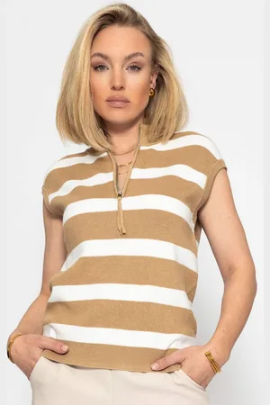 SASSYCLASSY T-Shirt Ärmellose Top Damen mit Reißverschluss elegant Lässiges Stricktop mit Zipper und V-Ausschnitt Schwarz Weiß - Verkäufer: