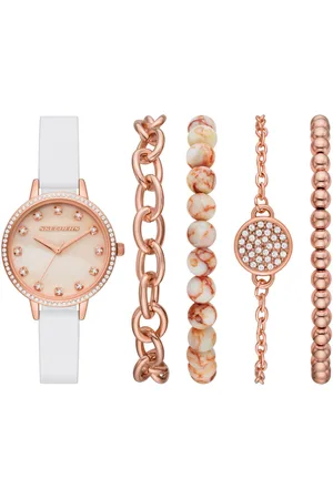 Skechers Quarzuhr MOP DIAL SET SR9080, (Set, 5-tlg., mit 4 dazu passenden Schmuckarmbändern), Armbanduhr, Damenuhr, Glitzer, Geschenkidee