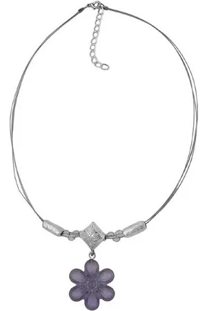 Unbespielt Collier Drahtkette Anhänger Blüte -transparent Kunststoffperlen 42 cm, Modeschmuck für Damen - Verkäufer: